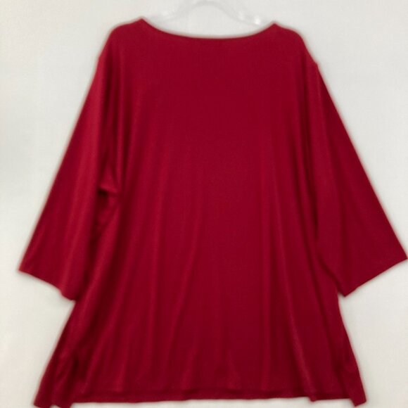 Susan Graver size 4X Red Cut Out Detail Stretch Liquid Knit 3/4 Sleeve Blouse - Picture 8 of 9